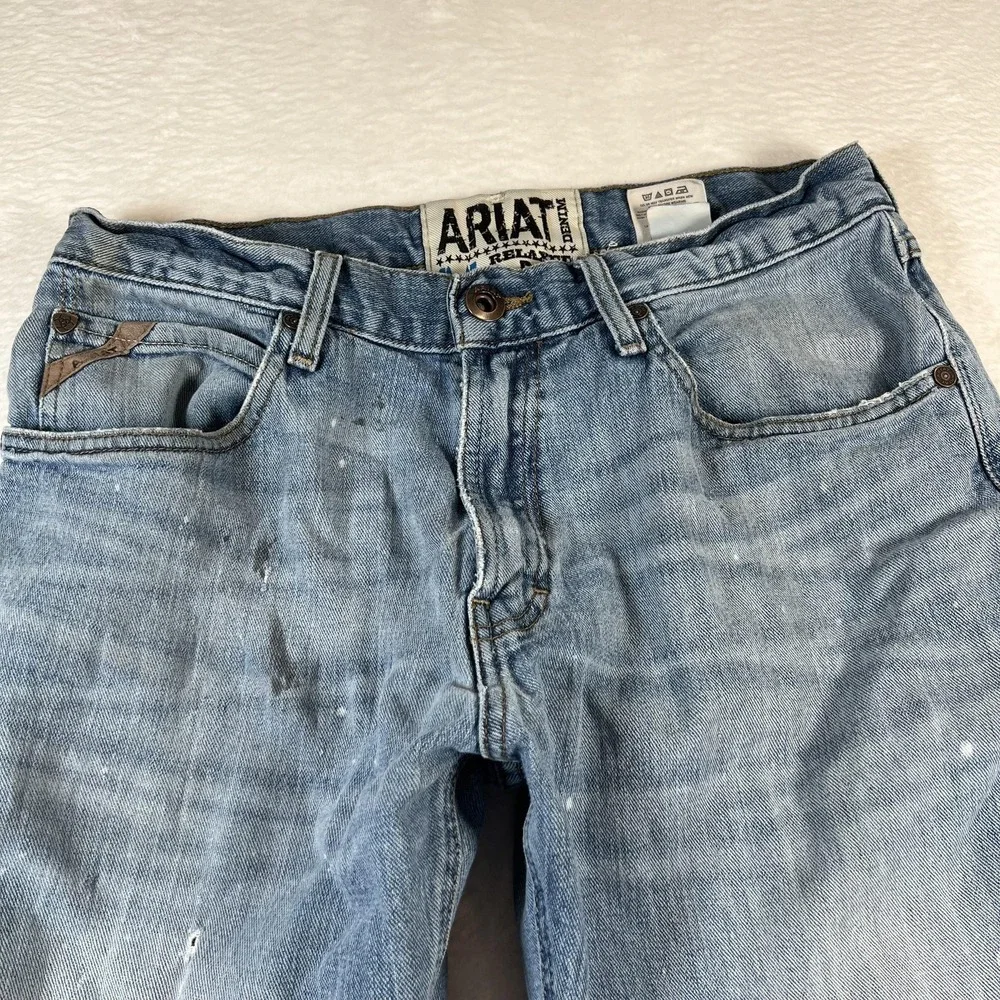 Ariat M2 Relaxed Boot Jeans Mens 32x30 Blue Light Wash Distressed Paint Denim